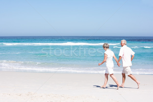 Pareja de ancianos vacaciones ejecutando playa de arena mujer mar Foto stock © monkey_business
