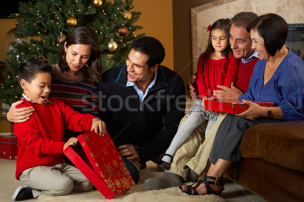 Többgenerációs család nyitás karácsony ajándékok fa család Stock fotó © monkey_business