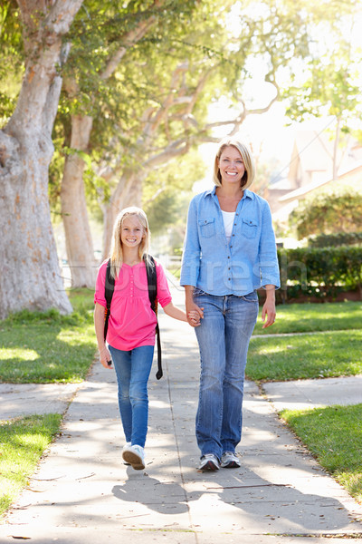 Mother And Daughter Walking To School On Suburban Street Stock photo © monkey_business