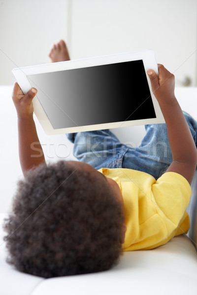 Stockfoto: Sofa · spelen · digitale · tablet · kinderen