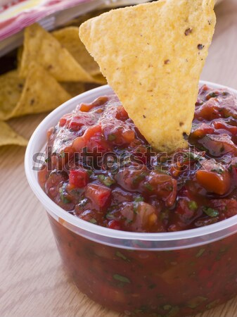 Pot domates salsa tortilla cips plaka Stok fotoğraf © monkey_business