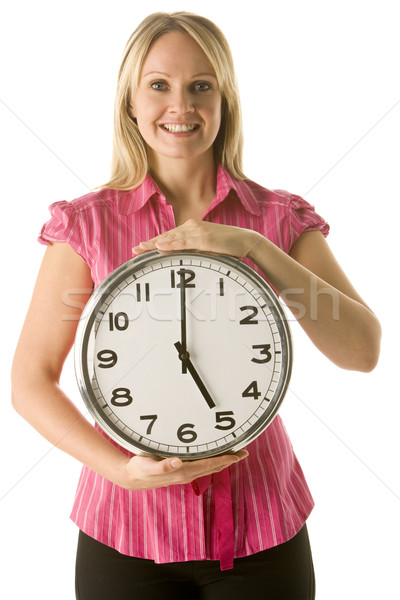 Femme horloge temps studio souriant [[stock_photo]] © monkey_business