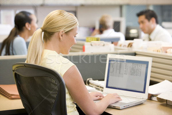 Femme d'affaires cabine utilisant un ordinateur portable femme bureau homme Photo stock © monkey_business