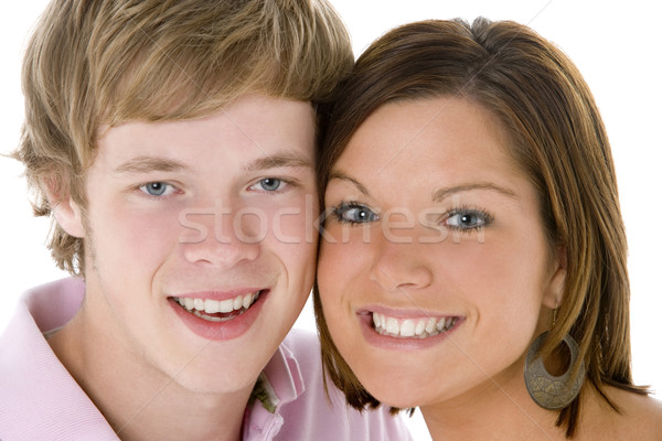 Foto stock: Primer · plano · retrato · Pareja · feliz · amigos