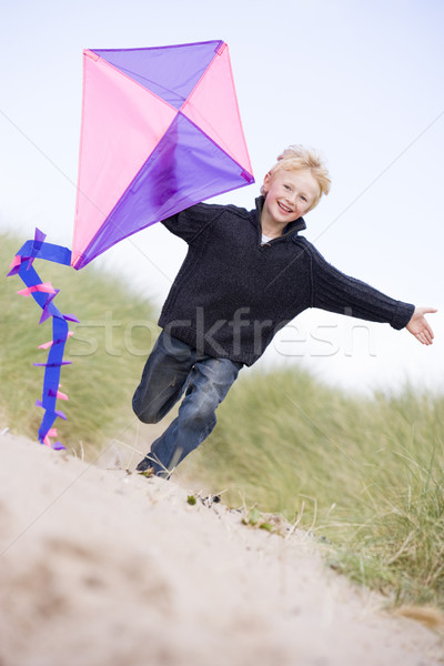 Fiatal srác fut tengerpart papírsárkány mosolyog gyermek Stock fotó © monkey_business