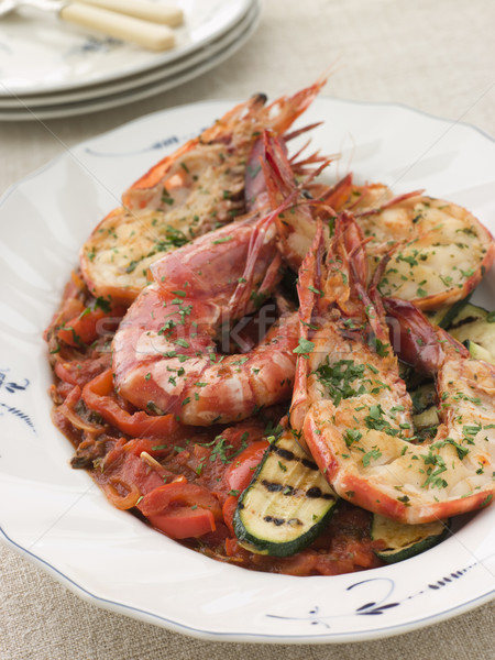 Grilled Tiger Prawns on Piperade with Grilled Courgettes Stock photo © monkey_business