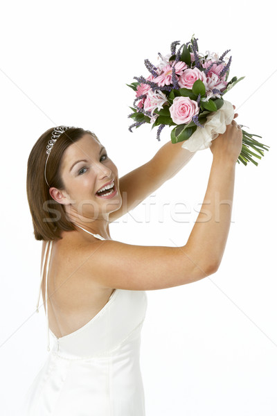 Porträt Braut halten Bouquet Blumen Hochzeit Stock foto © monkey_business