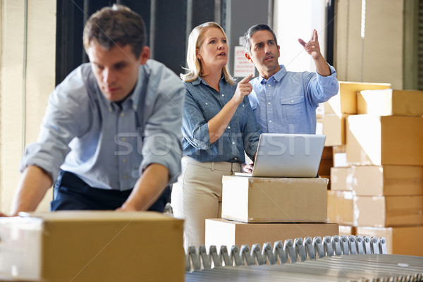 Stockfoto: Werknemers · distributie · magazijn · computer · man · vrouwen