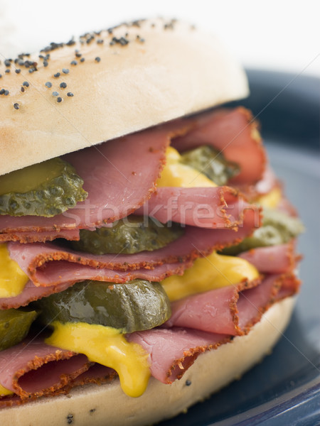Poppy Seed Bagel with Pastrami Mustard and Gherkins Stock photo © monkey_business