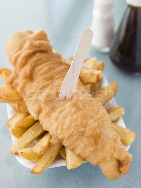 Vis chips dienblad tabel diner Stockfoto © monkey_business