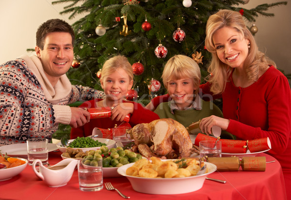 Stok fotoğraf: Aile · Noel · yemek · ev · ağaç