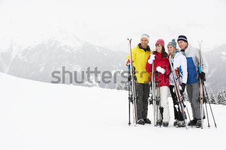 Stock foto: Jungen · Mutter · Sohn · Ski · Urlaub · Kind