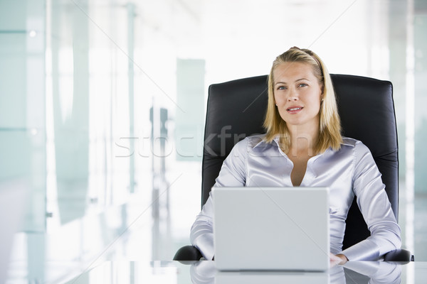 Zdjęcia stock: Kobieta · interesu · biuro · laptop · komputera · kobieta · uśmiech