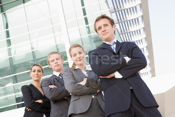 Foto stock: Cuatro · pie · aire · libre · sonriendo · negocios