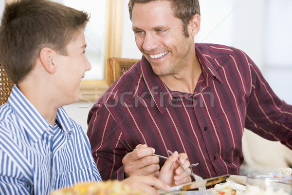 Foto stock: Filho · pai · natal · jantar · família · criança · tabela