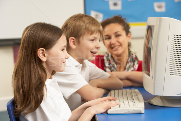 Schoolchildren In IT Class Using Computer with teacher Stock photo © monkey_business