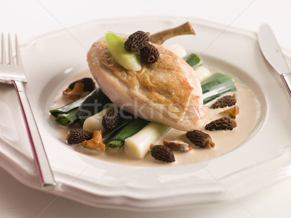 Breast of Chicken with Morels Baby Leeks and Madeira Cream Stock photo © monkey_business