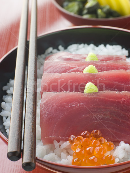 Sashimi of Yellow Fin Tuna on Rice with Salmon Roe Pickles and W Stock photo © monkey_business