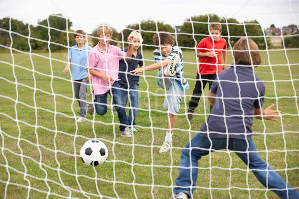 Boys playing soccer in park Stock photo © monkey_business