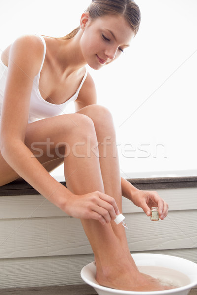 Nő pedikűr lány gyönyörű smink ül Stock fotó © monkey_business