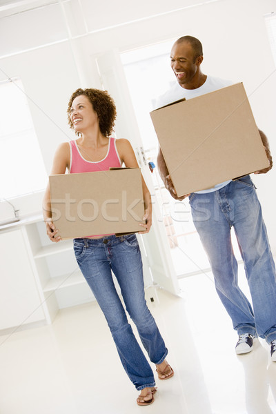 Pár dobozok mozog új otthon mosolyog nő Stock fotó © monkey_business