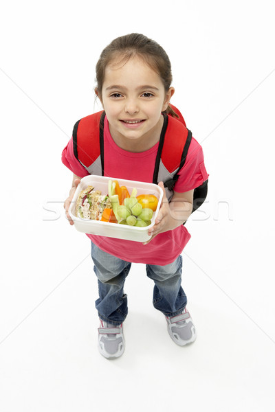 Imagine de stoc: Studio · portret · zâmbitor · fată · lunchbox