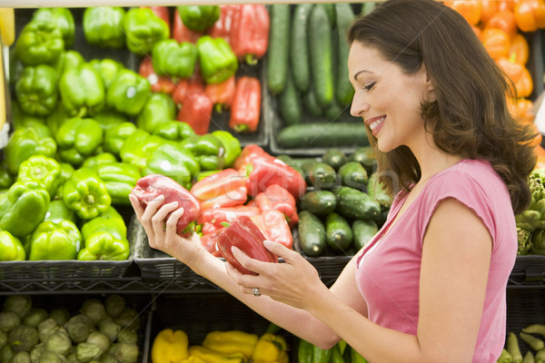 Foto stock: Mujer · compras · producir · alimentos · supermercado