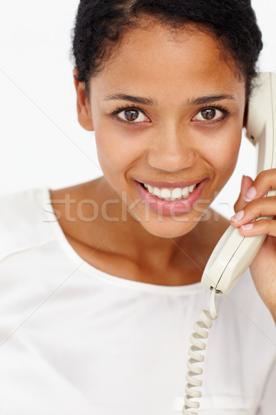 [[stock_photo]]: Femme · parler · téléphone · affaires · portrait · travailleur