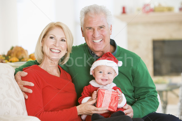 祖父母 赤ちゃん サンタクロース 女性 リビングルーム 面白い ストックフォト © monkey_business