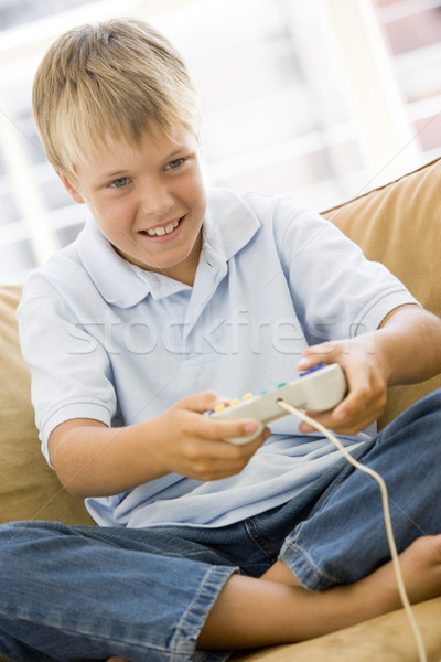 Young boy in living room with video game controller smiling Stock photo © monkey_business