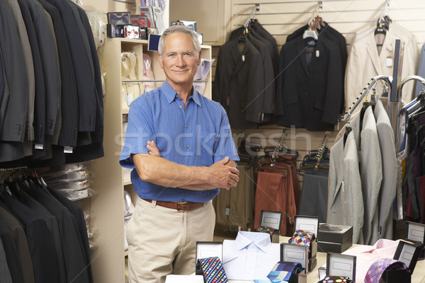 Stockfoto: Mannelijke · verkoop · assistent · kleding · store · gelukkig