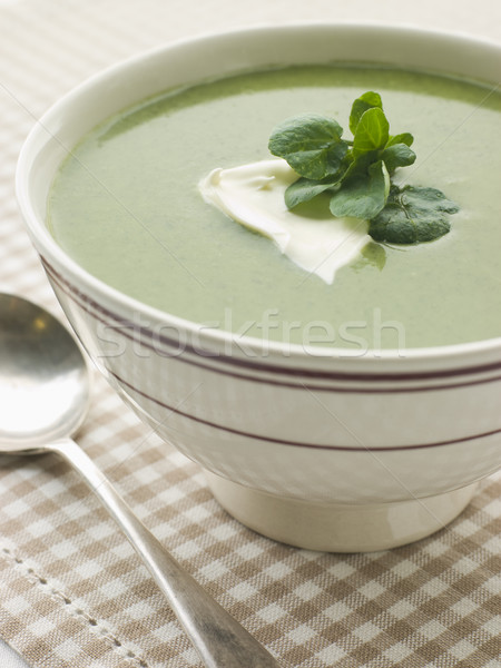 Bowl of Watercress Soup with Cr me Fraiche Stock photo © monkey_business