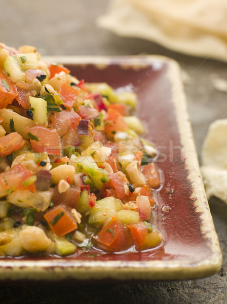 Stock photo: Dish of Cucumber with Papadoms