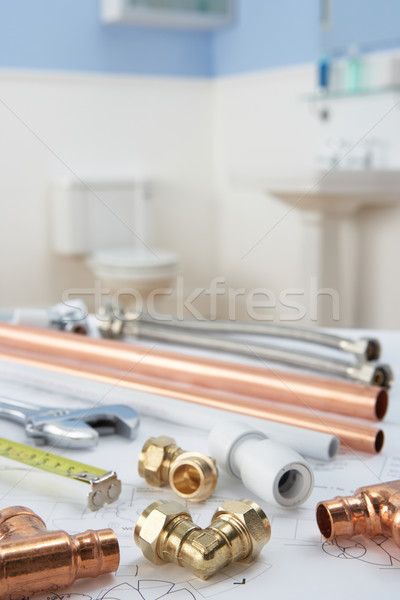 Sanitär Werkzeuge Materialien home Innenraum Zeichnung Stock foto © monkey_business