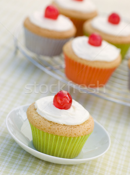 Iced Cup Cakes with Glace Cherries Stock photo © monkey_business