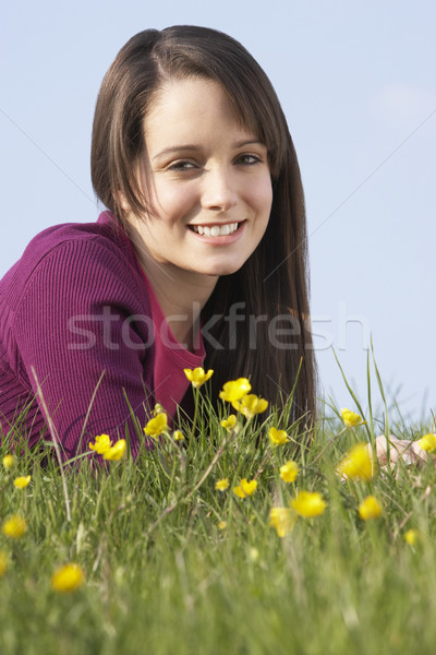 Stok fotoğraf: Genç · kız · yaz · çayır · çiçekler · kız