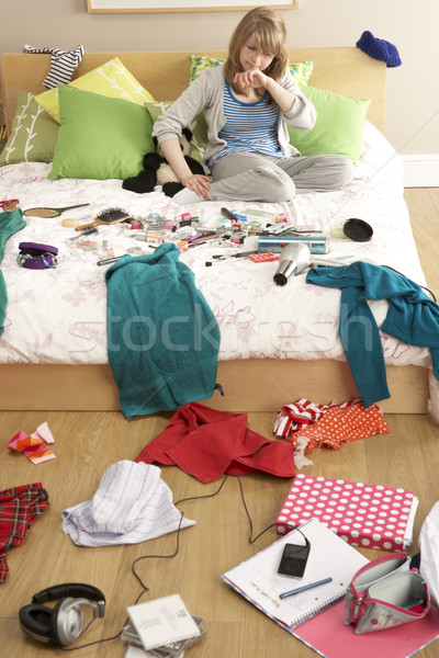 Stock foto: Schlafzimmer · Mädchen · jungen · Kleidung · Teenager