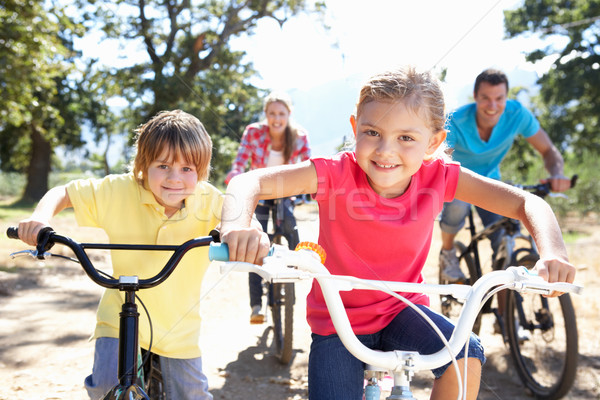 Foto stock: Jovem · família · país · bicicleta · menina · verão