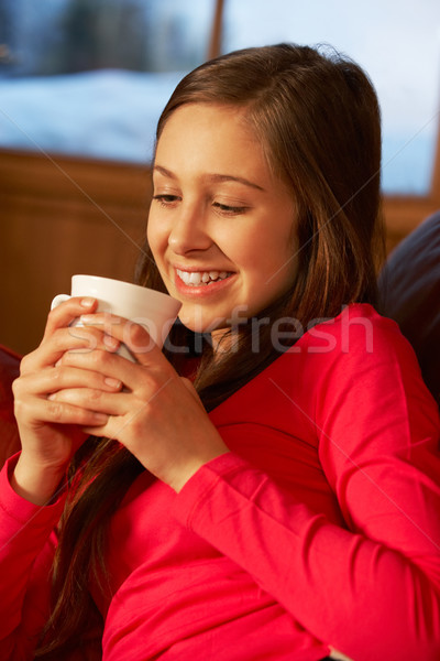 十幾歲的女孩 放寬 沙發 熱飲 女孩 咖啡 商業照片 © monkey_business