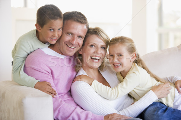 Photo stock: Famille · séance · salon · souriant · fille · enfants