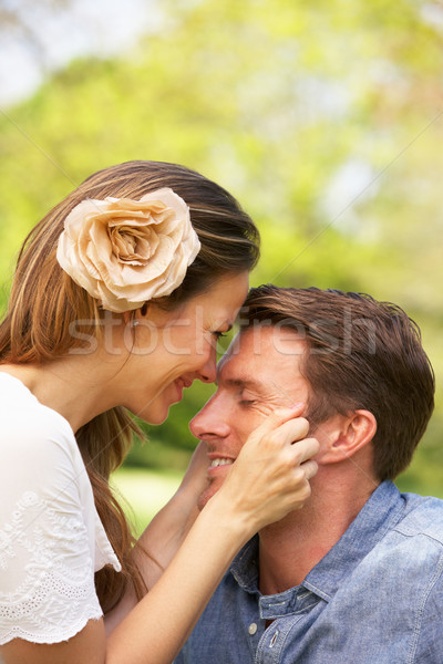 浪漫 情侶 坐在 場 夏季花卉 愛 商業照片 © monkey_business