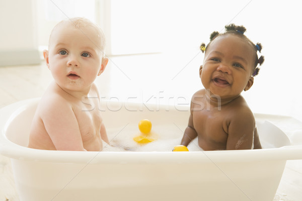 Deux bébés salle de bain bulles bain [[stock_photo]] © monkey_business