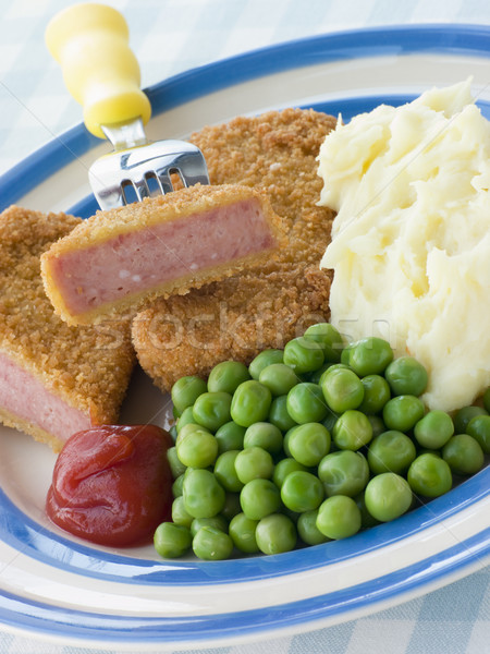 Breadcrumbed Luncheon Meat with Mashed Potato Peas and Tomato Ke Stock photo © monkey_business