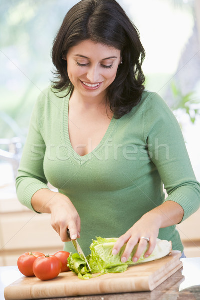 Nő tapsolás zöldségek vacsora kés szín Stock fotó © monkey_business