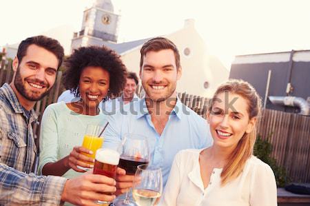 Stockfoto: Groep · jonge · vrienden · ontbijt · moderne · keuken