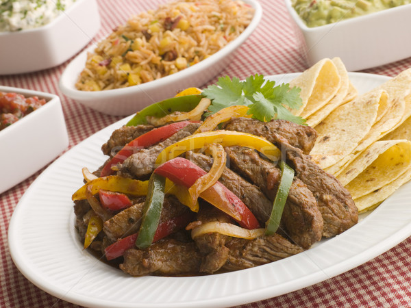 Steak Fajitas with Jambalaya Guacamole Salsa and Sour Cream Stock photo © monkey_business