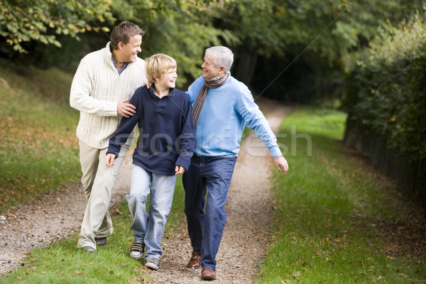 Foto stock: Avô · caminhada · filho · neto · família · árvore