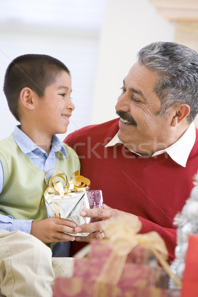 Fiú meglepő apa karácsony ajándék család Stock fotó © monkey_business