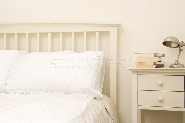 Stockfoto: Lege · slaapkamer · boeken · nachtkastje · licht · home
