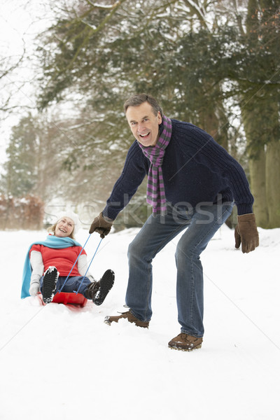 雪橇· 男子 · 情侣 ·雪· 冬天 - 商业照片 08 monkey business